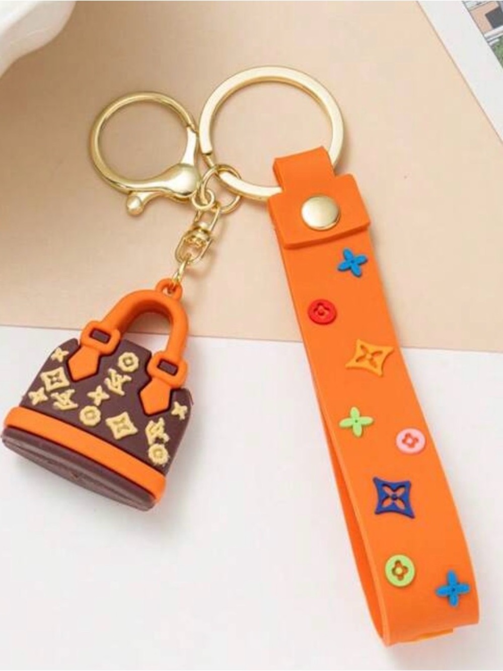LV Multicolor Purse Charm Keychain - Pink, Orange, Black, Cream, Light Pink - Picture 4 of 5
